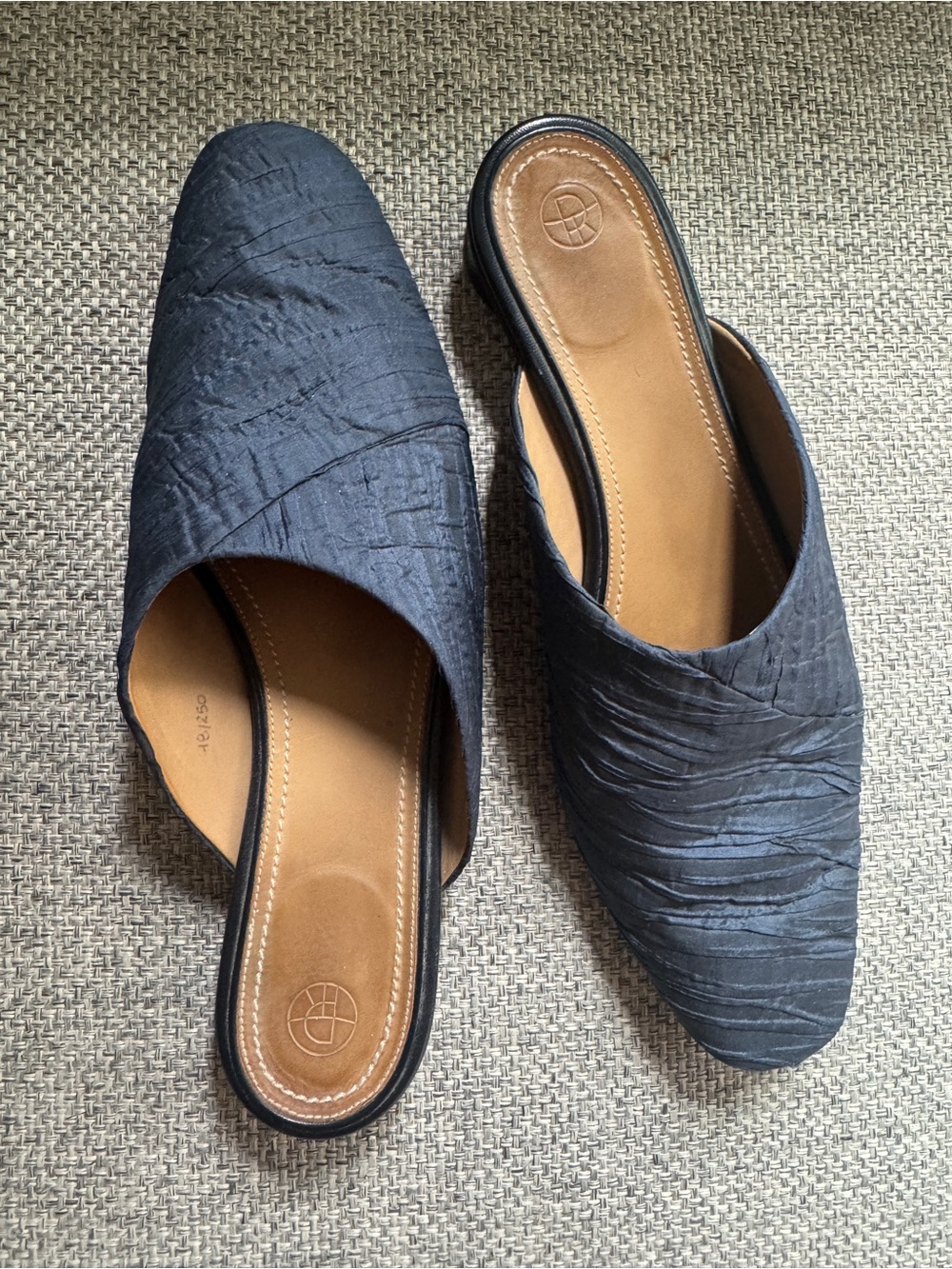 The Row Crinkled Satin Mules Blue